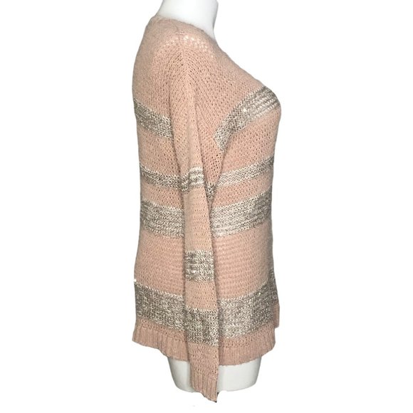 Chico’s NWT Marley Pullover Sweater, Pink Silver Sparkle Stripe Women's 2 (L) - Picture 3 of 13